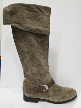 Franco Sarto L-TECH Taupe Leather Suede Boot Tall Pull-On Riding Buckle 10 M New